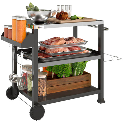 3-Shelf Outdoor Grill Cart, Stainless Steel Pizza Oven Stand On Wheels, Black Outdoor Grill Carts at Gallery Canada
