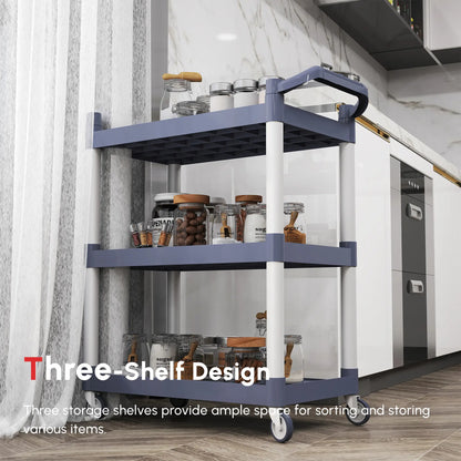 3-Tier Utility Cart, 3 Shelves, Rolling Storage Trolley, Silver Grey Kitchen Islands & Kitchen Carts at Gallery Canada