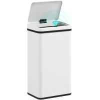 Poubelle automatique de 50 L, couvercle à fermeture douce, acier inoxydable, blanc