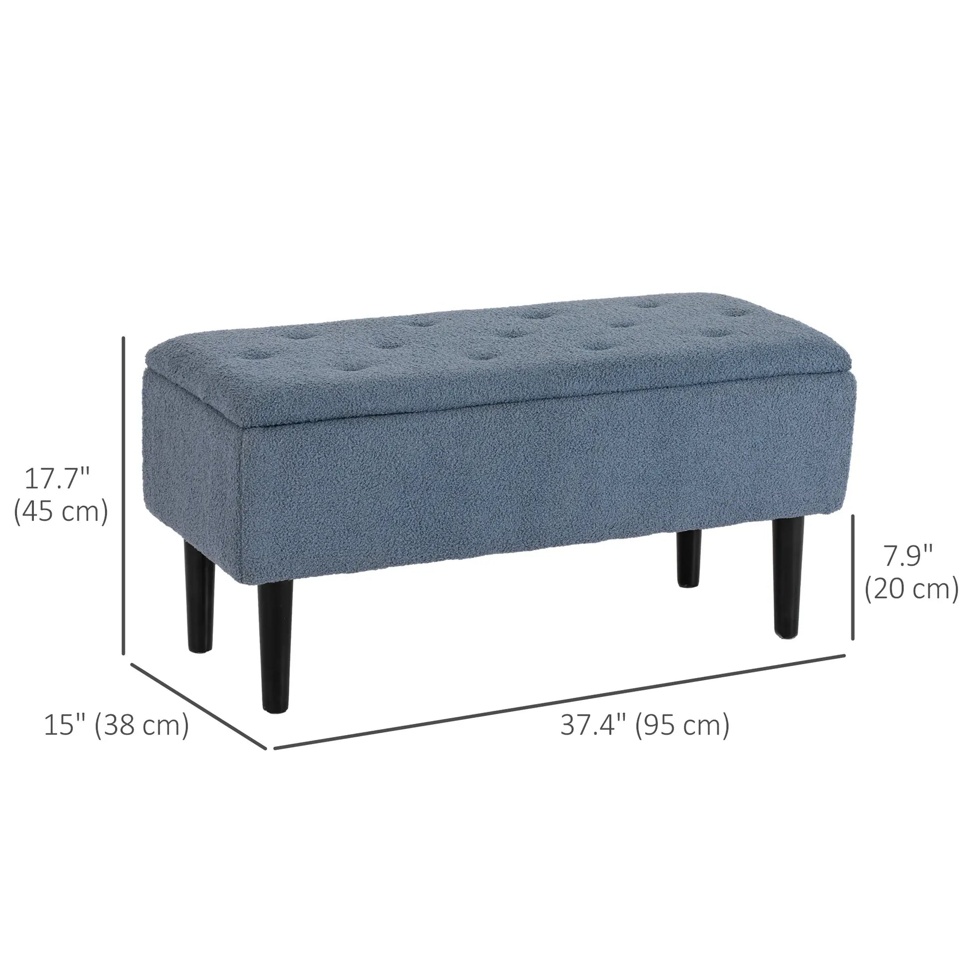 Modern Storage Bench, Ottoman with Teddy Velvet Upholstery, Blue Storage Ottomans & Benches at Gallery Canada