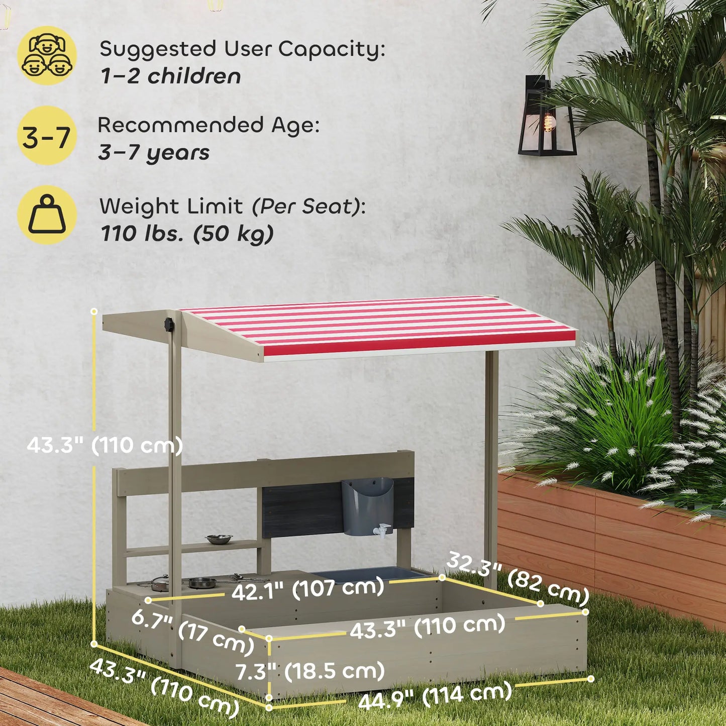 Kids Sandbox with Cover, Wooden Sand Box with Seat, Storage, 3-7 Years, Grey Sandboxes & Accessories at Gallery Canada