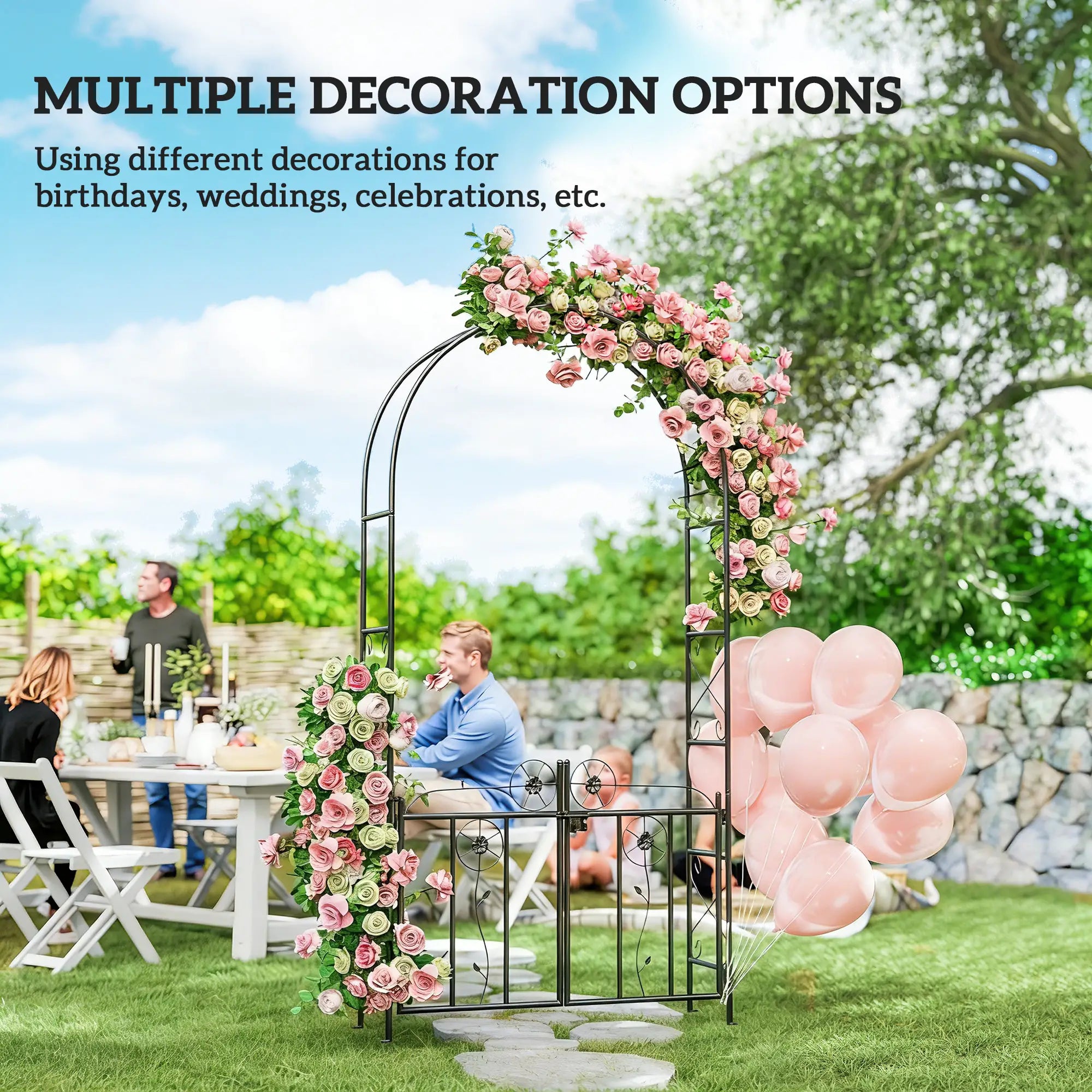 7.4 ft Garden Arch, Outdoor Trellis Arbor With Gate, Black Garden Arches at Gallery Canada