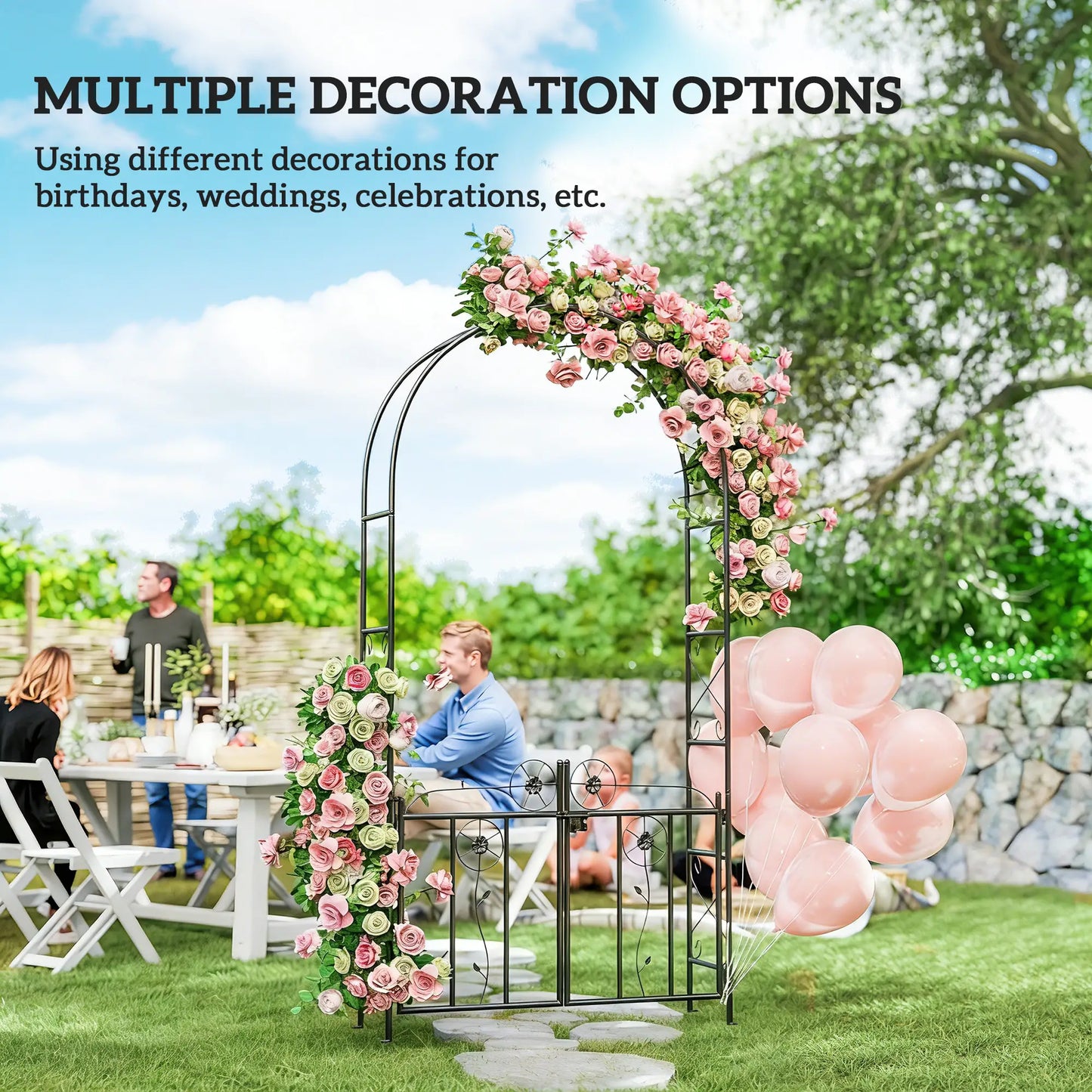 7.4 ft Garden Arch, Outdoor Trellis Arbor With Gate, Black Garden Arches at Gallery Canada
