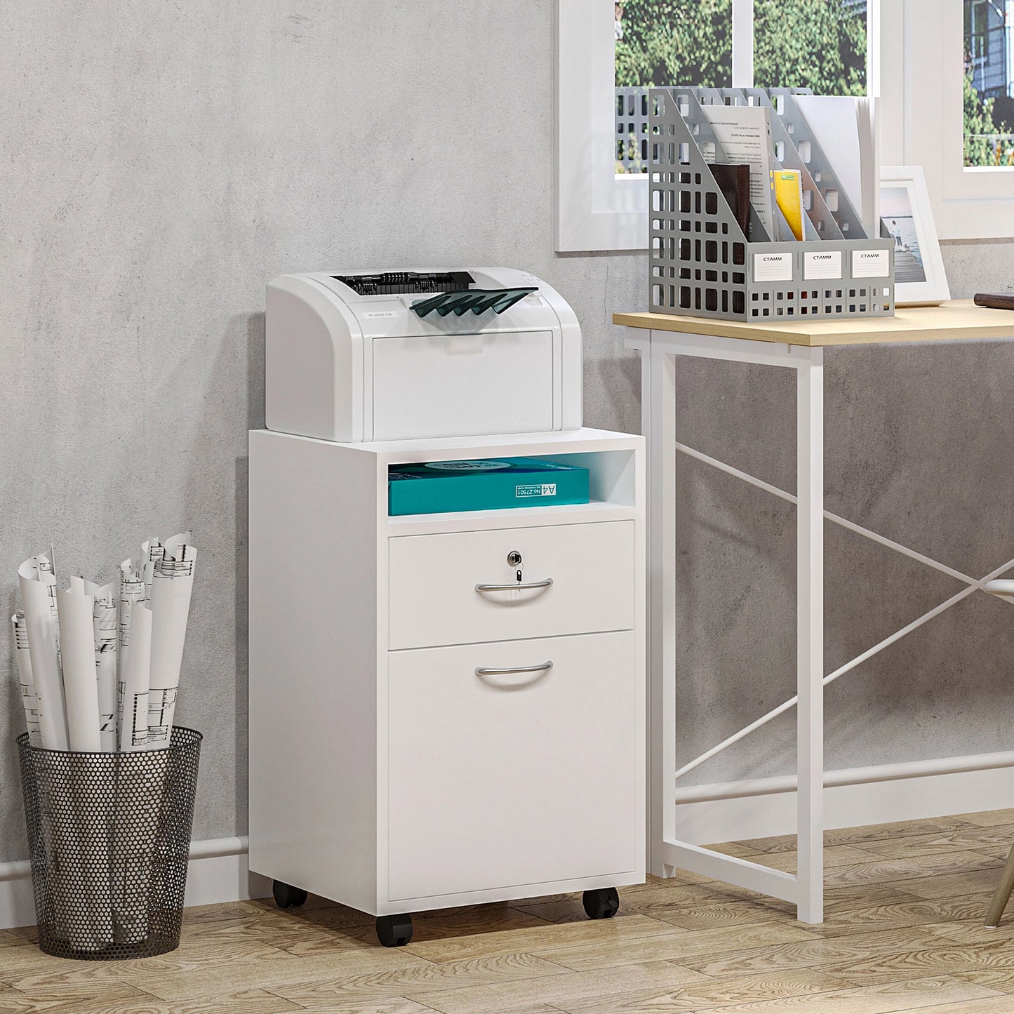24" Vertical Filing Cabinet with Lock, Mobile, White Office Cabinets & Cupboards at Gallery Canada