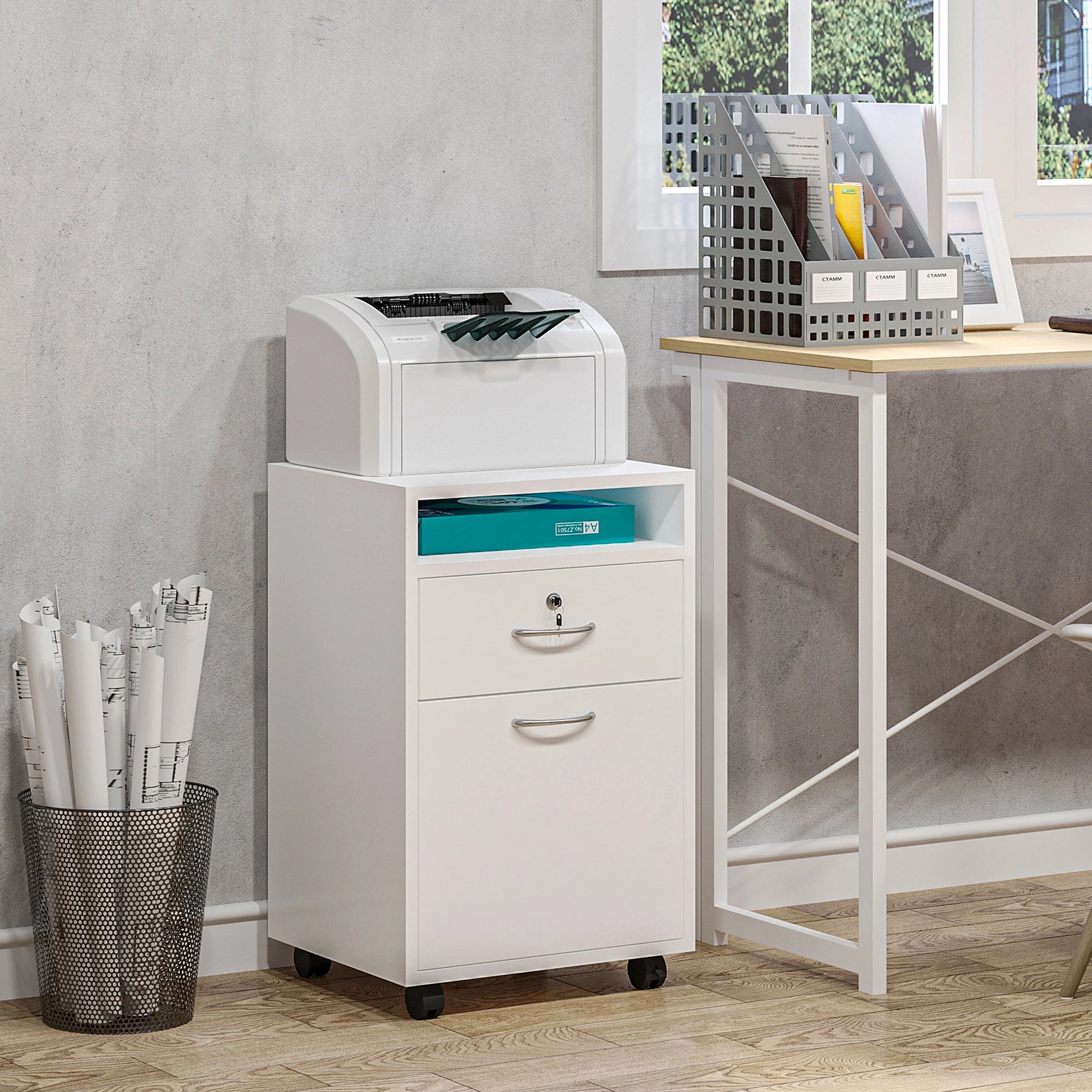 24" Vertical Filing Cabinet with Lock, Mobile, White Office Cabinets & Cupboards at Gallery Canada