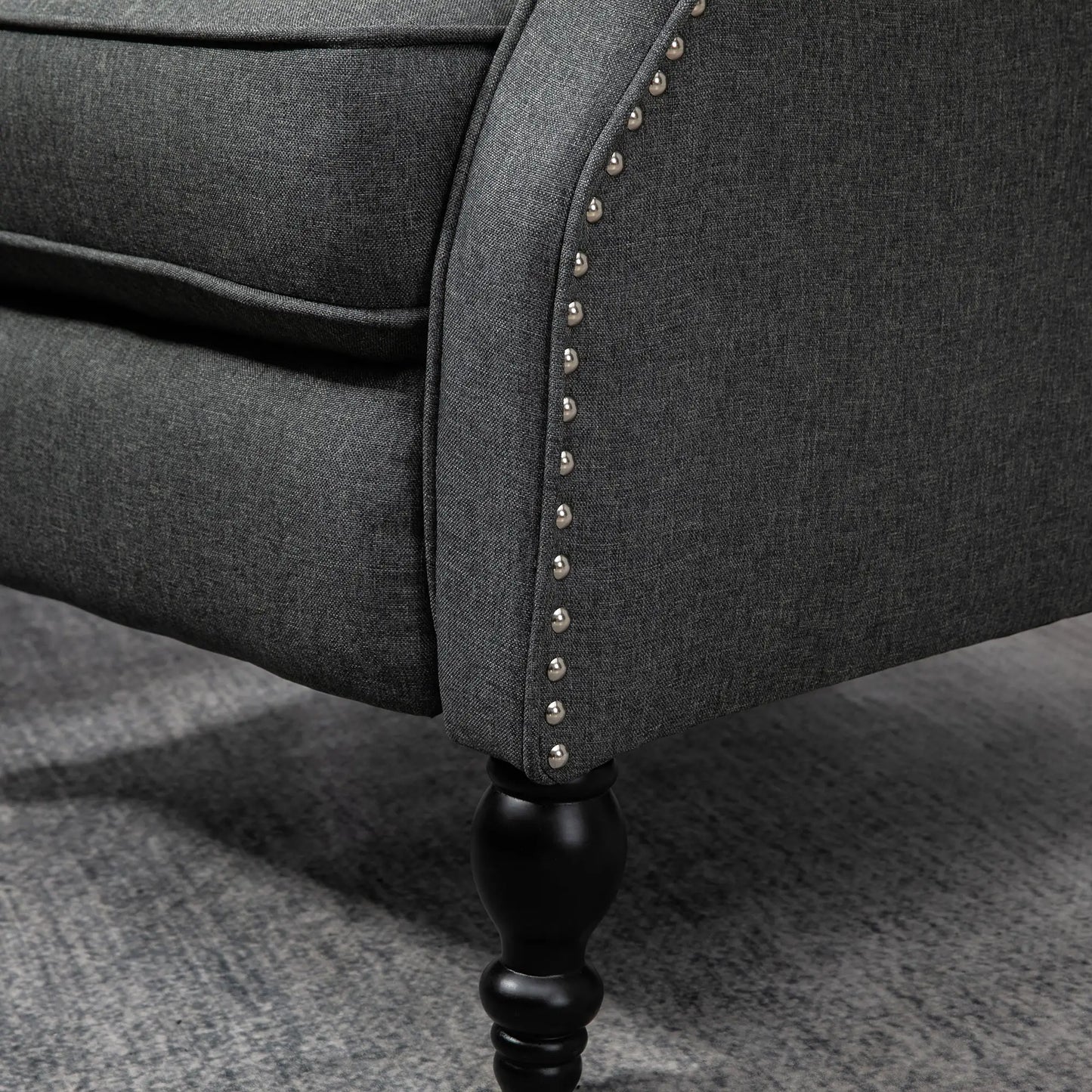 Wingback Reclining Chair with Footrest, Button Tufted, Dark Grey Single Sofas at Gallery Canada