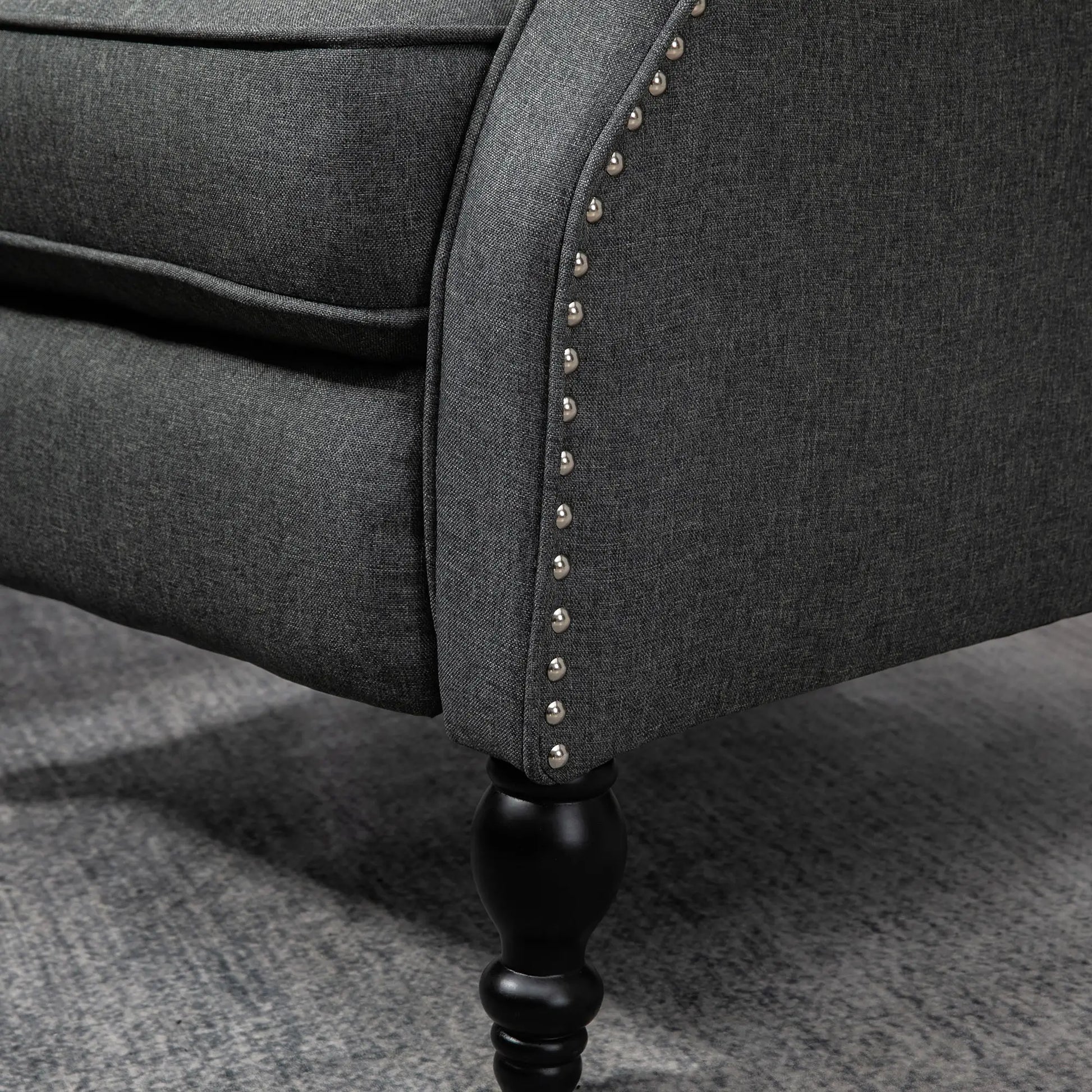 Wingback Reclining Chair with Footrest, Button Tufted, Dark Grey Single Sofas at Gallery Canada