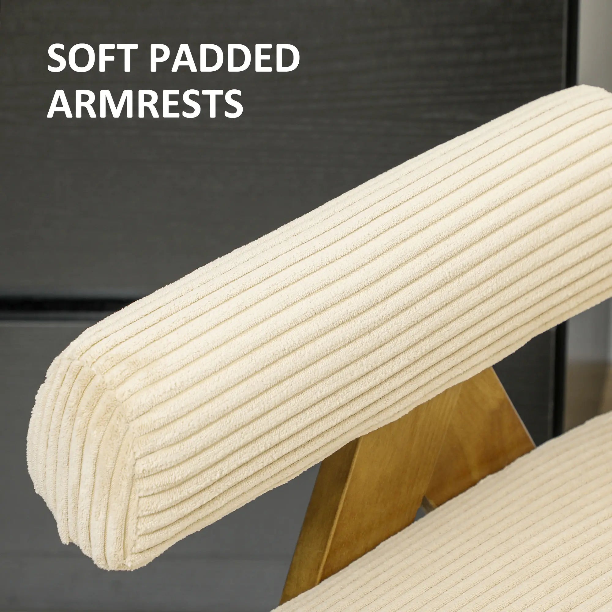 Corduroy Accent Chair, Wide Seat, Soft Padded Armrests, Beige Accent Chairs at Gallery Canada