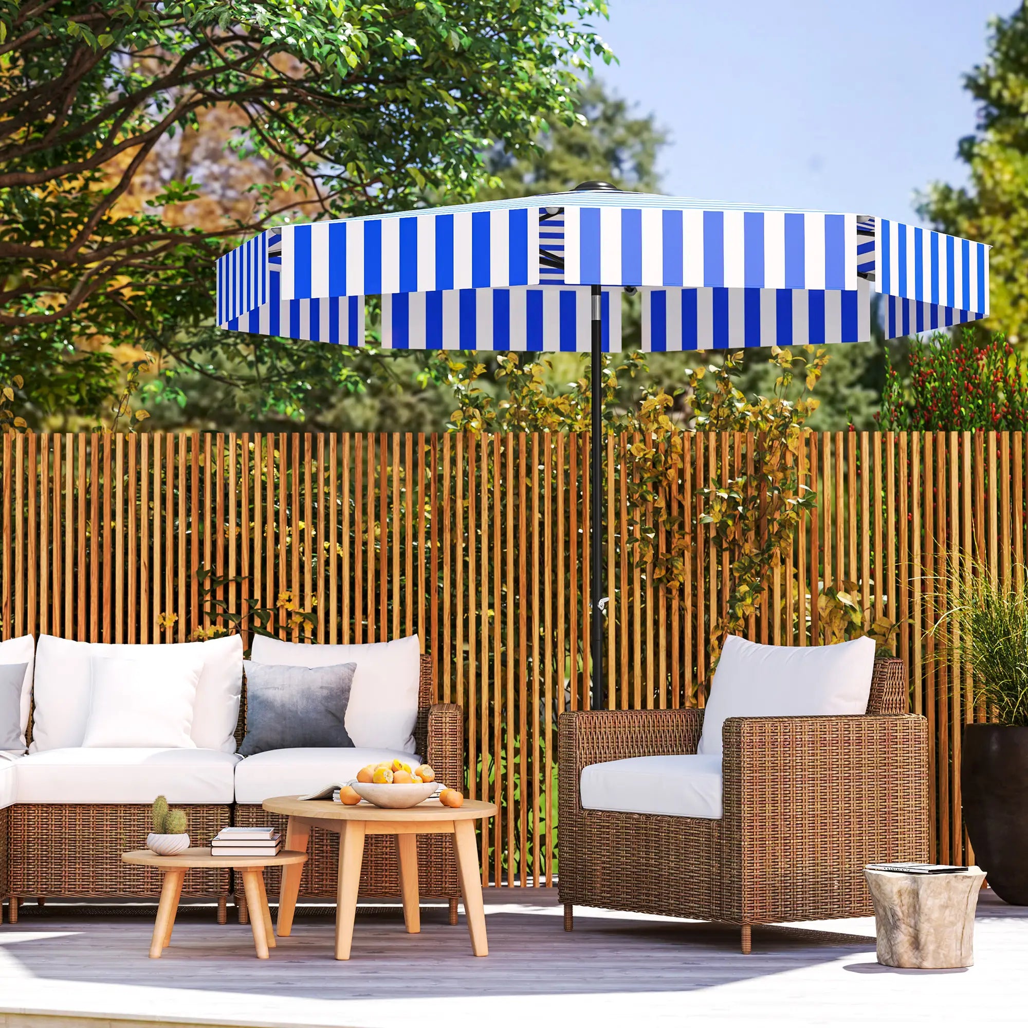 8.7FT Tilting Patio Umbrella, 8 Ribs, Crank Handle, Navy Blue Sun Umbrellas at Gallery Canada