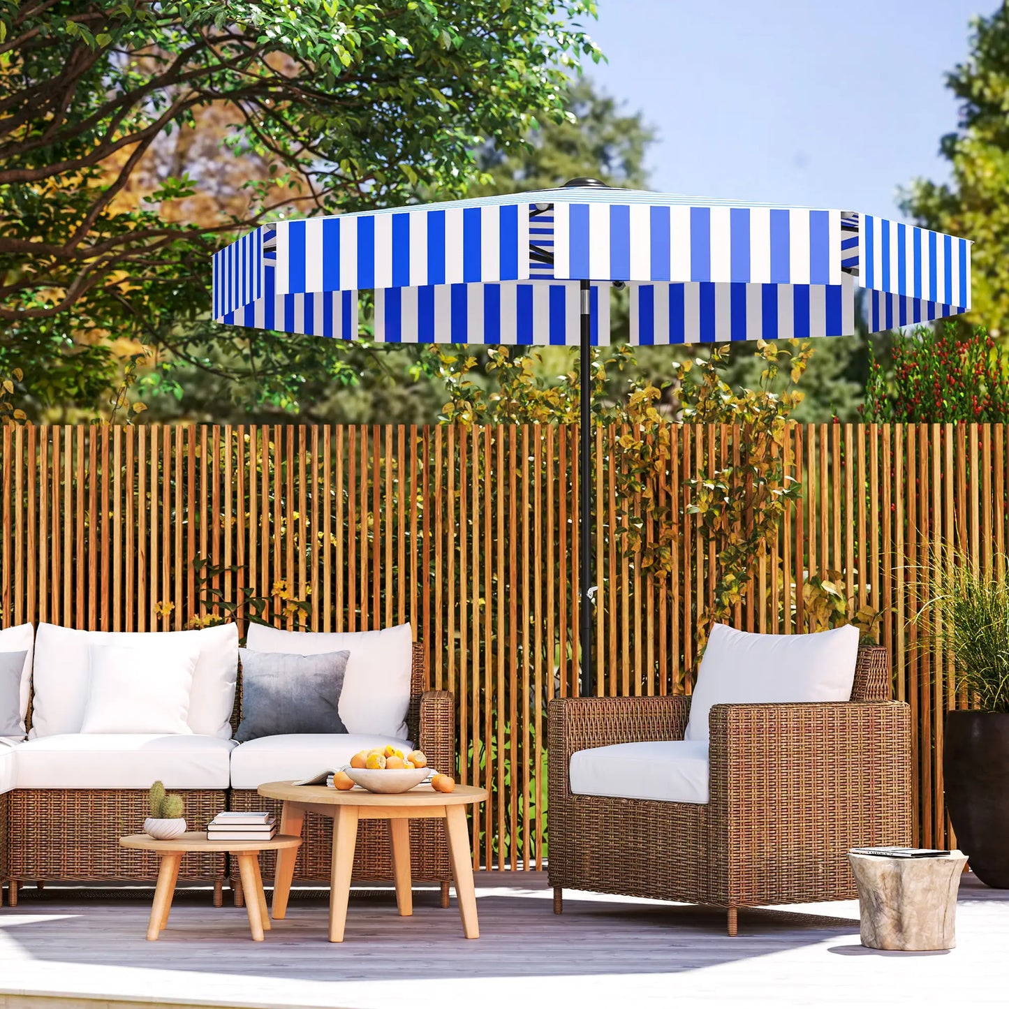 8.7FT Tilting Patio Umbrella, 8 Ribs, Crank Handle, Navy Blue Sun Umbrellas at Gallery Canada