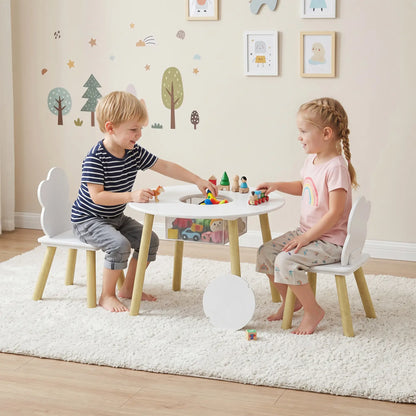 Kids Table and Chairs Set With Storage, White