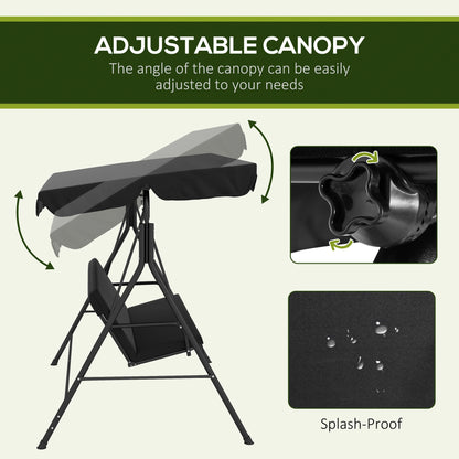 3-Seater Outdoor Porch Swing, Adjustable Canopy, Black Patio Swings with Stand at Gallery Canada