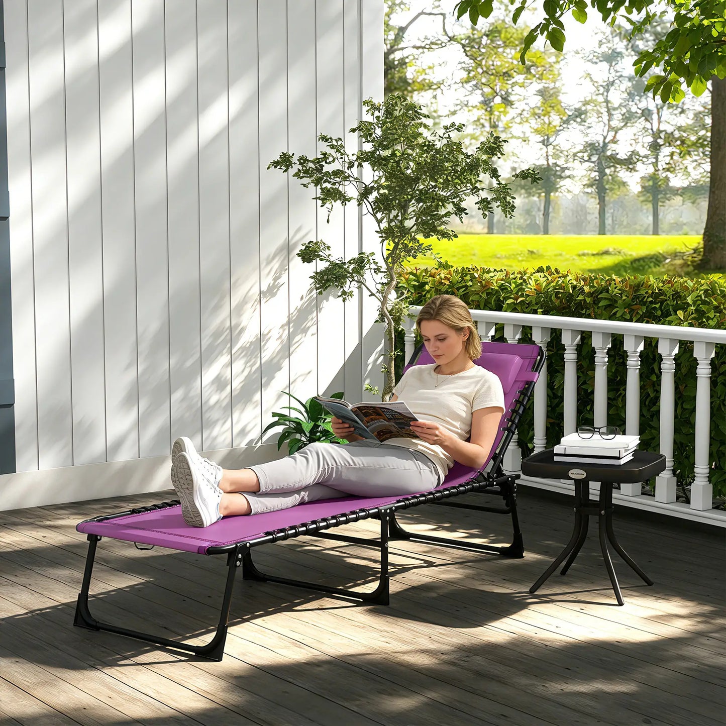 Outdoor Folding Lounge Chair, 4-Level Adjustable, Purple Lounger Chairs at Gallery Canada