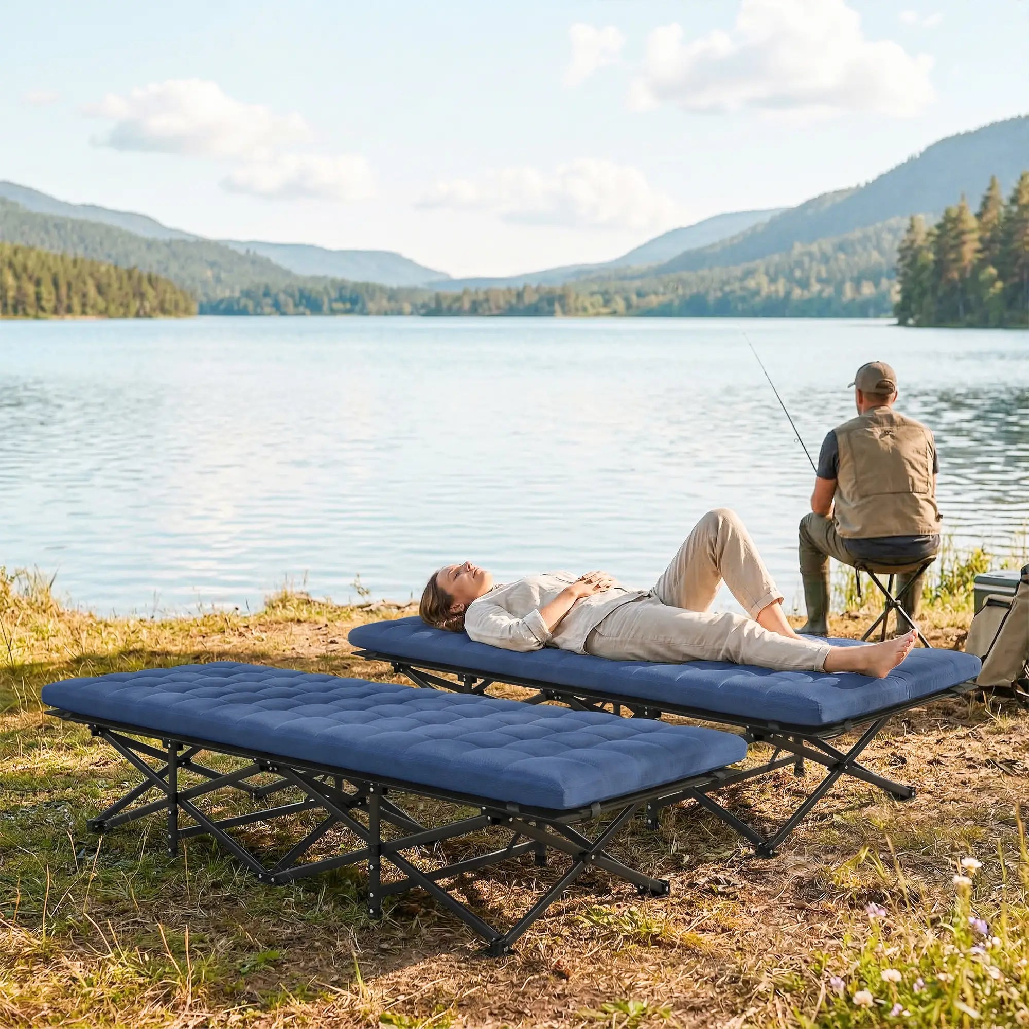 Set Of 2 Camping Cots With Soft Pad, 32