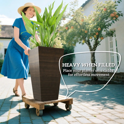 Ensemble de 3 Pots de Plante Hauts, Pot Fuselé de 28 Pouces avec Trous de Drainage, Marron