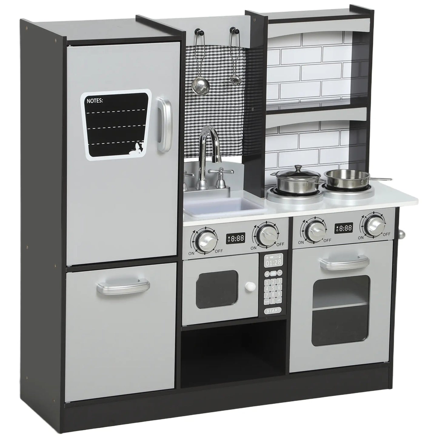Kids Play Kitchen, Pretend Playset with Sound, Ages 3-8, Dark Brown Play Kitchen Dark Brown, White, Silver Tone at Gallery Canada