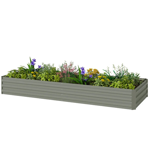 8 x 3 x 1ft Galvanized Raised Garden Bed, Metal Elevated Planter Box, Light Grey