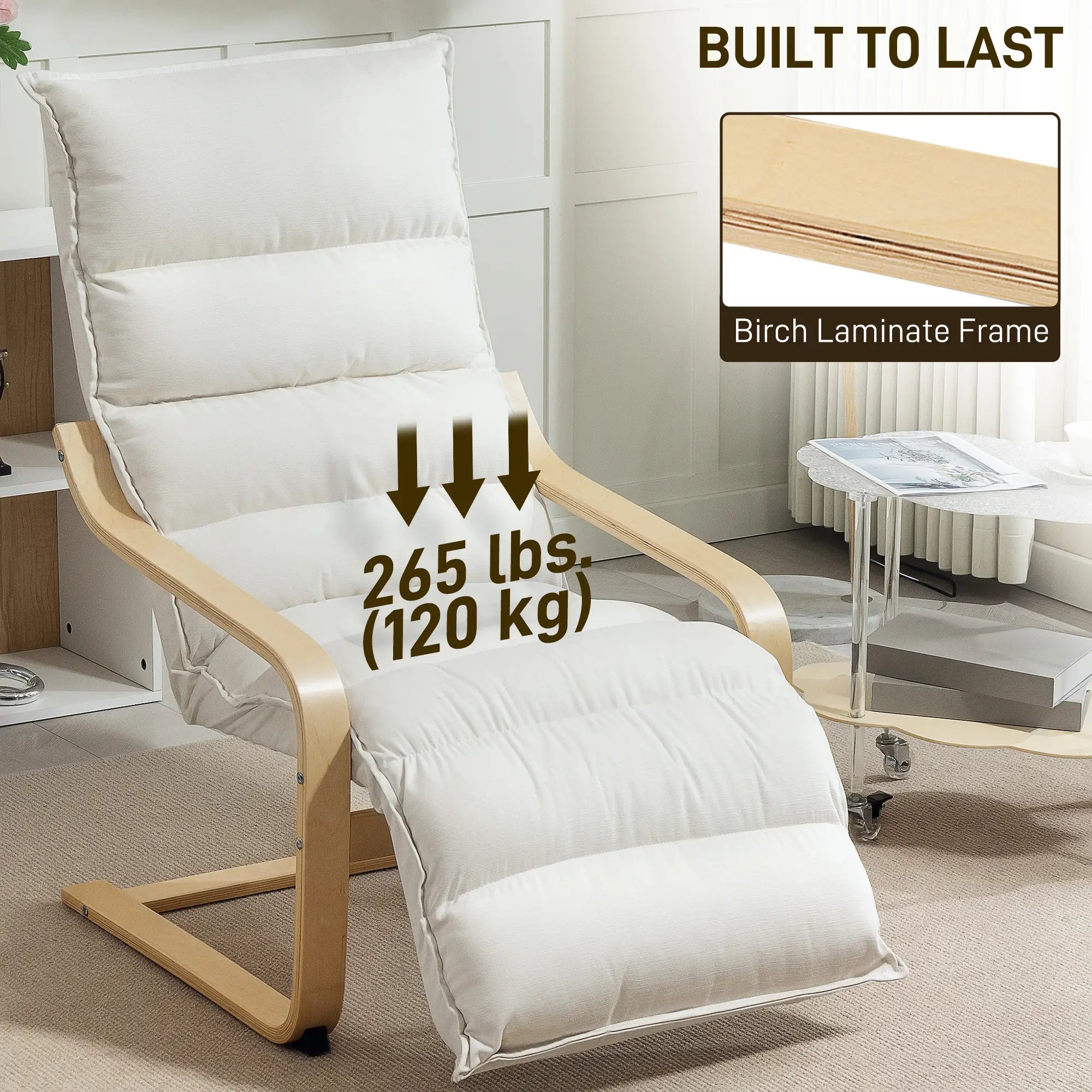 Accent Chair, Velvet Upholstered Living Room Chair with Footrest, Wood Frame, Cream White Accent Chairs at Gallery Canada