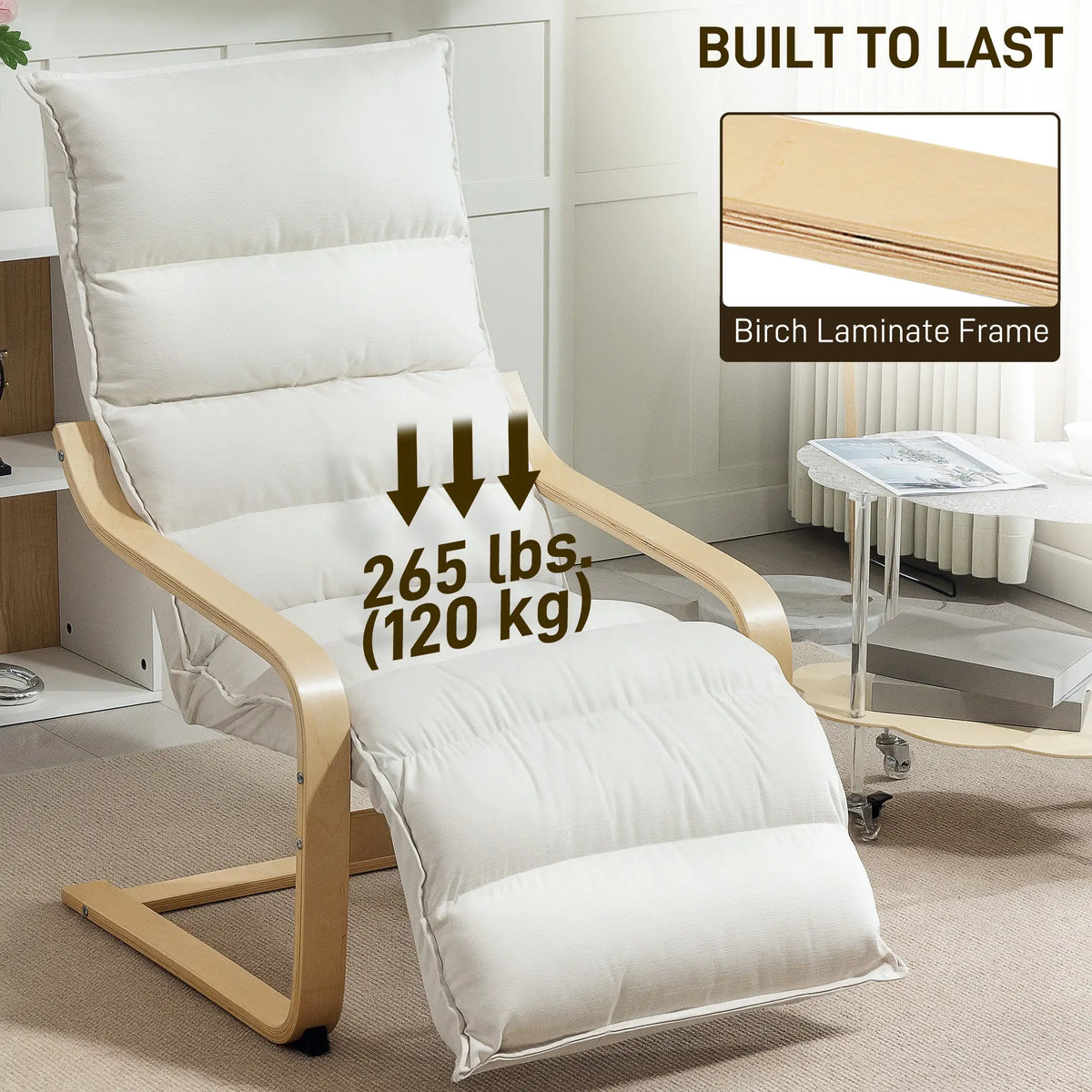 Accent Chair, Velvet Upholstered Living Room Chair with Footrest, Wood Frame, Cream White Accent Chairs at Gallery Canada
