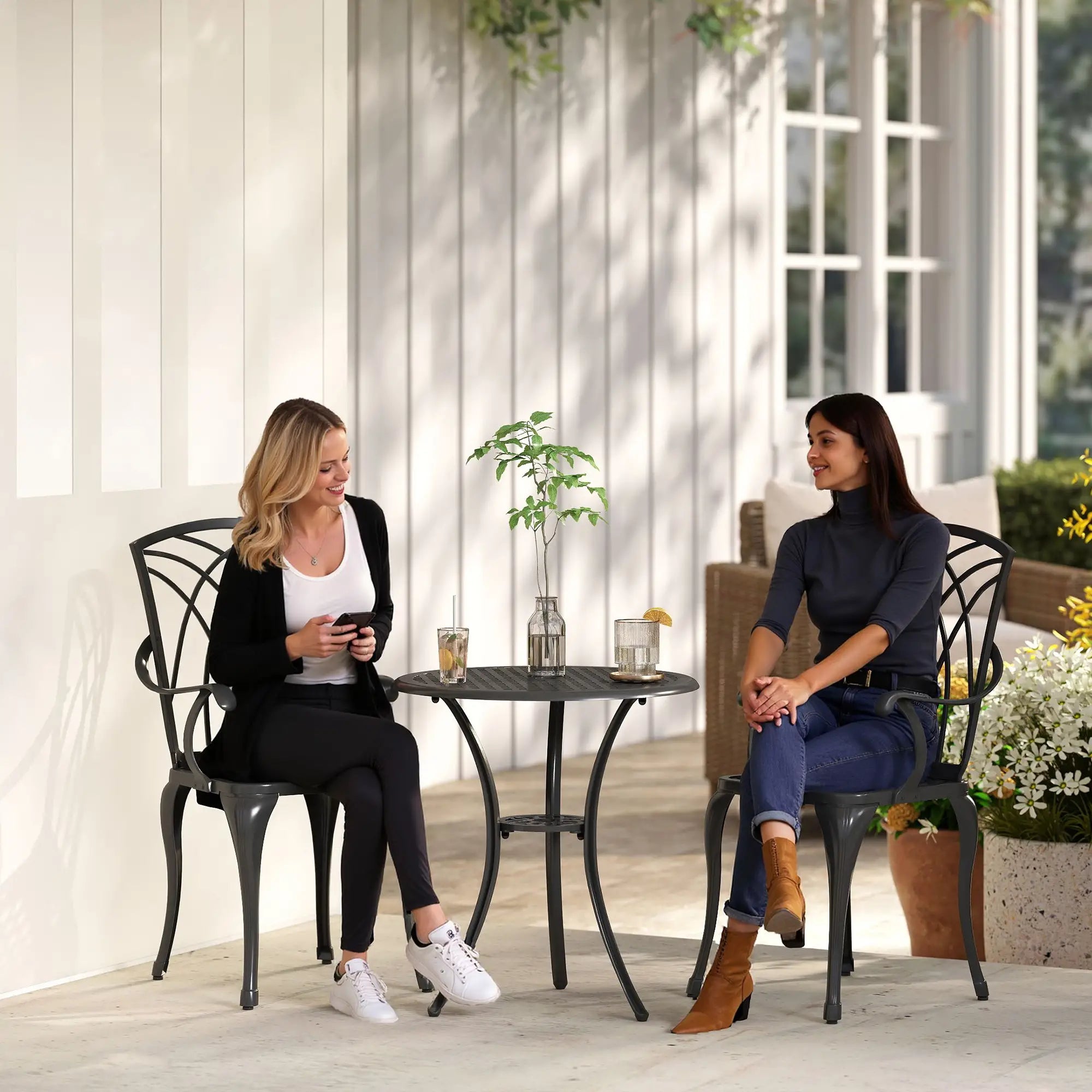 3 Pc Patio Bistro Set, Cast Aluminum, Coffee Table, 2 Armchairs, Brown Bistro Sets at Gallery Canada
