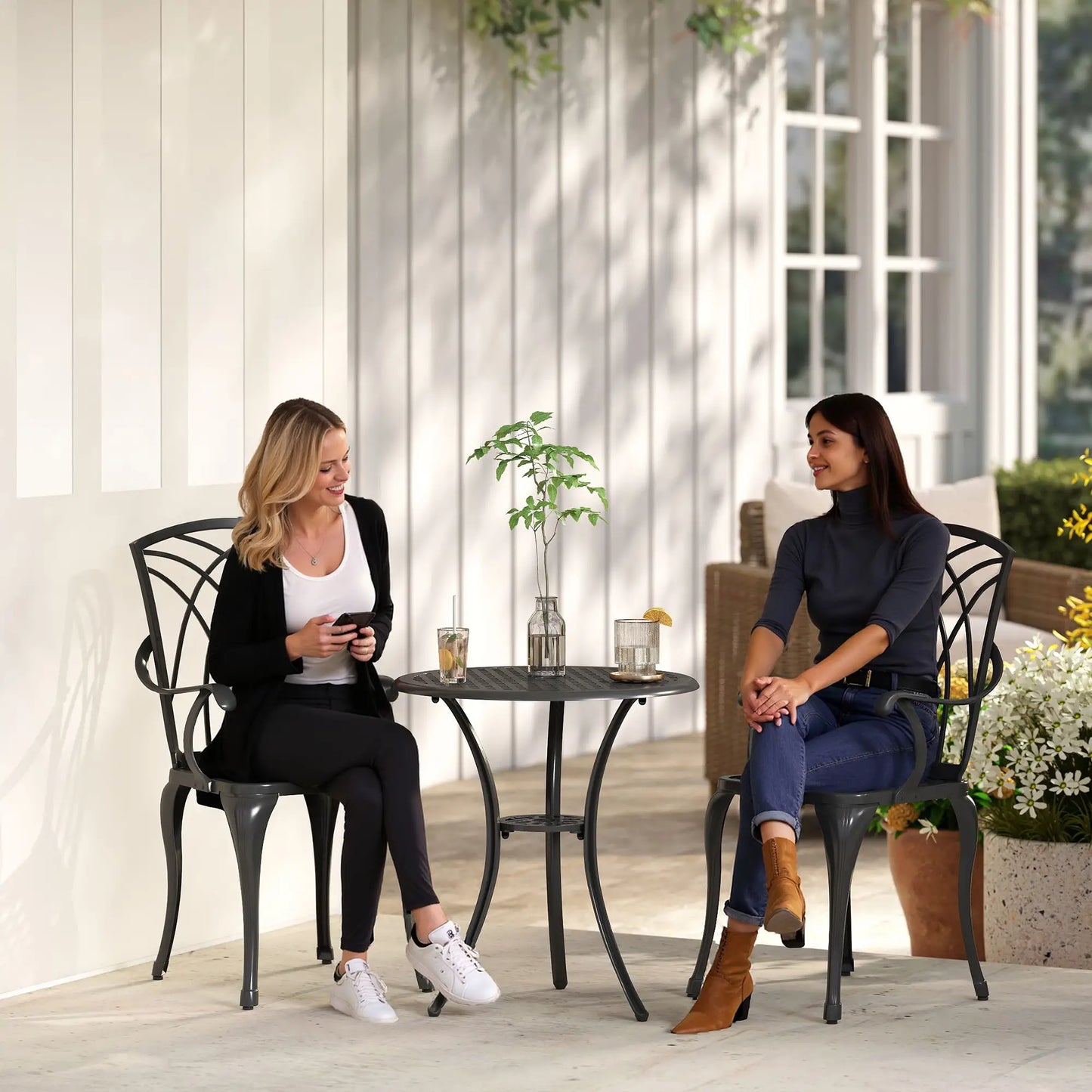 3 Pc Patio Bistro Set, Cast Aluminum, Coffee Table, 2 Armchairs, Brown Bistro Sets at Gallery Canada
