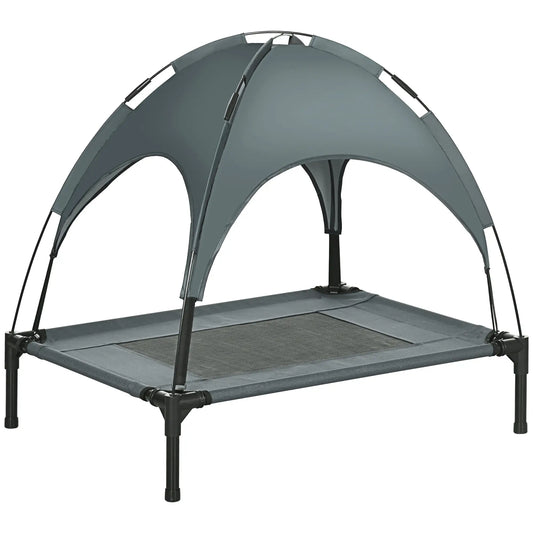 Elevated Dog Bed with Canopy, Portable Dog Cot, 30" x 24" x 29", Grey Elevated Dog Beds Grey, Black at Gallery Canada