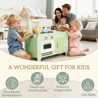 Kids Kitchen Playset, 15 Accessories, Microwave, Cabinets, Ages 3+, Green Play Kitchen at Gallery Canada