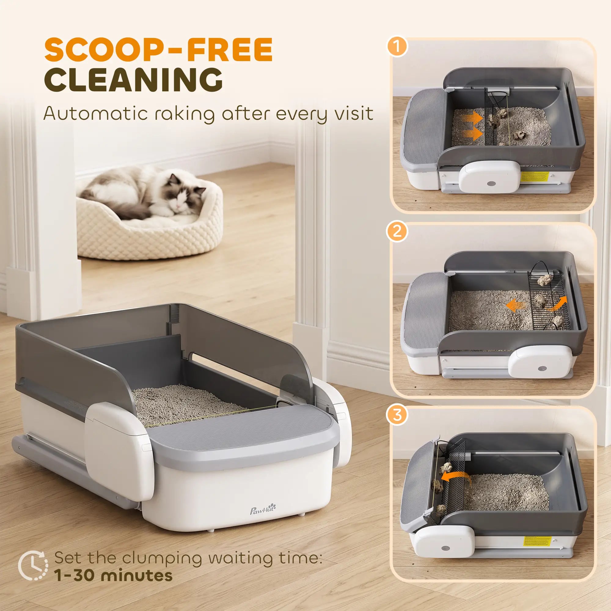 Automatic Cat Litter Box, Self Cleaning, App Control, Open Top, Grey Cat Litter Box Enclosures at Gallery Canada