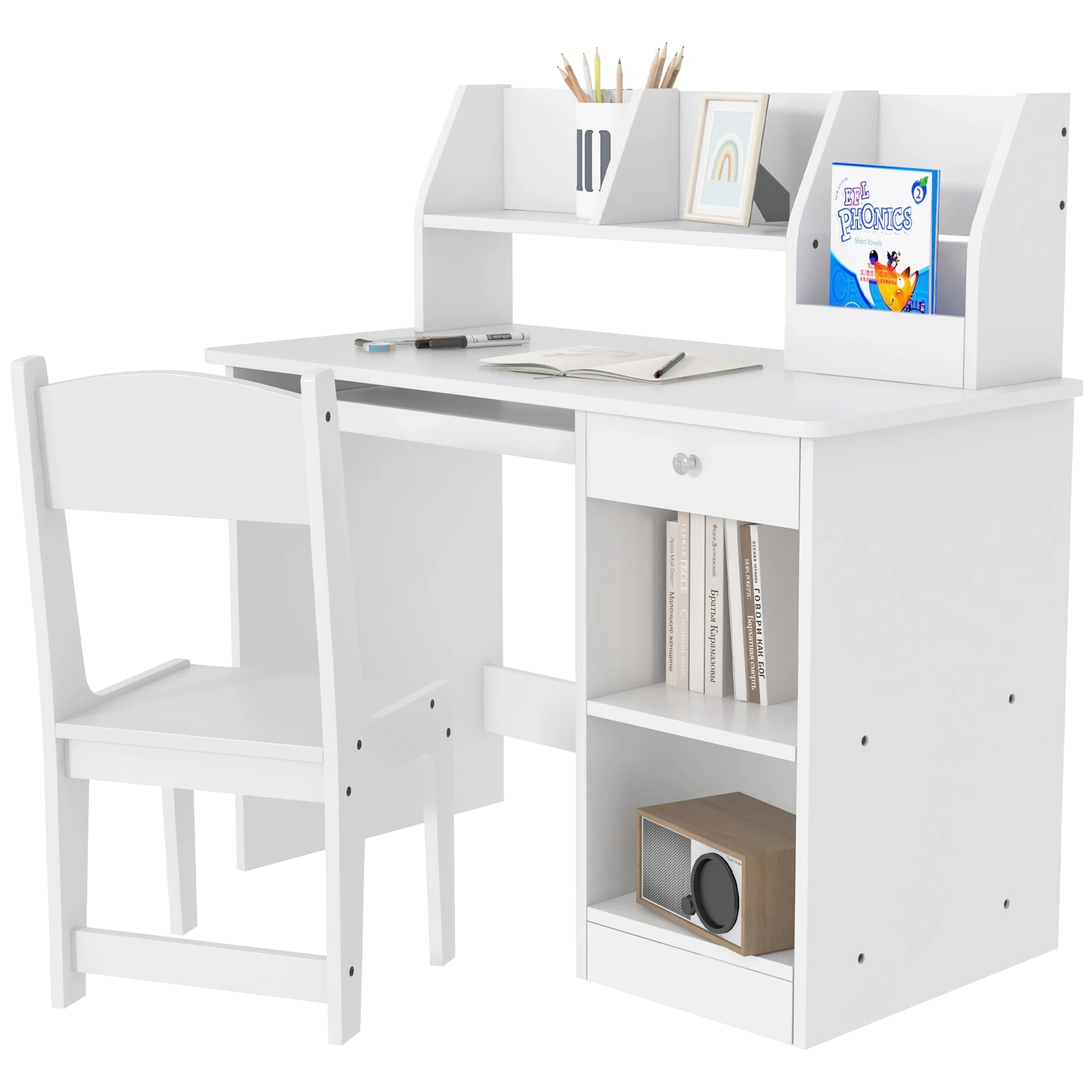 Kids Desk and Chair Set, Study Table for 5-8 Year Old, White Kids Desk Sets White at Gallery Canada