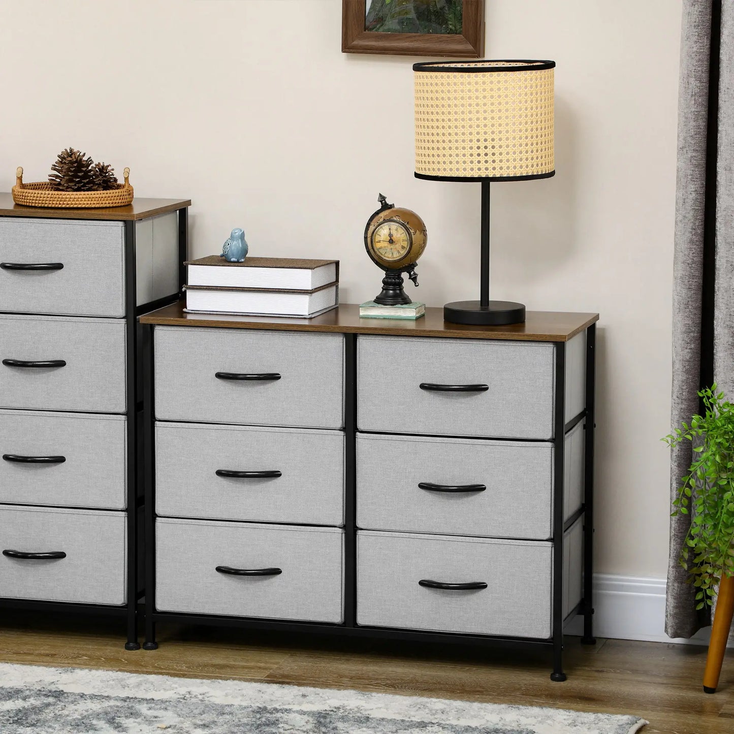 6 Drawer Dresser, Fabric Chest, Steel Frame, Wood Grain Top, Grey Storage Cabinets at Gallery Canada