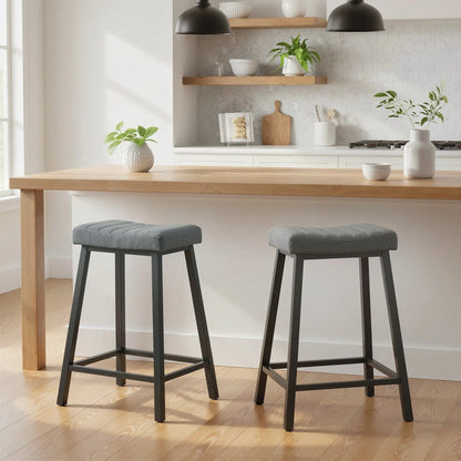 Set of 2 Velvet Bar Stools, Curved Seat with Footrest, Grey Bar Stools at Gallery Canada