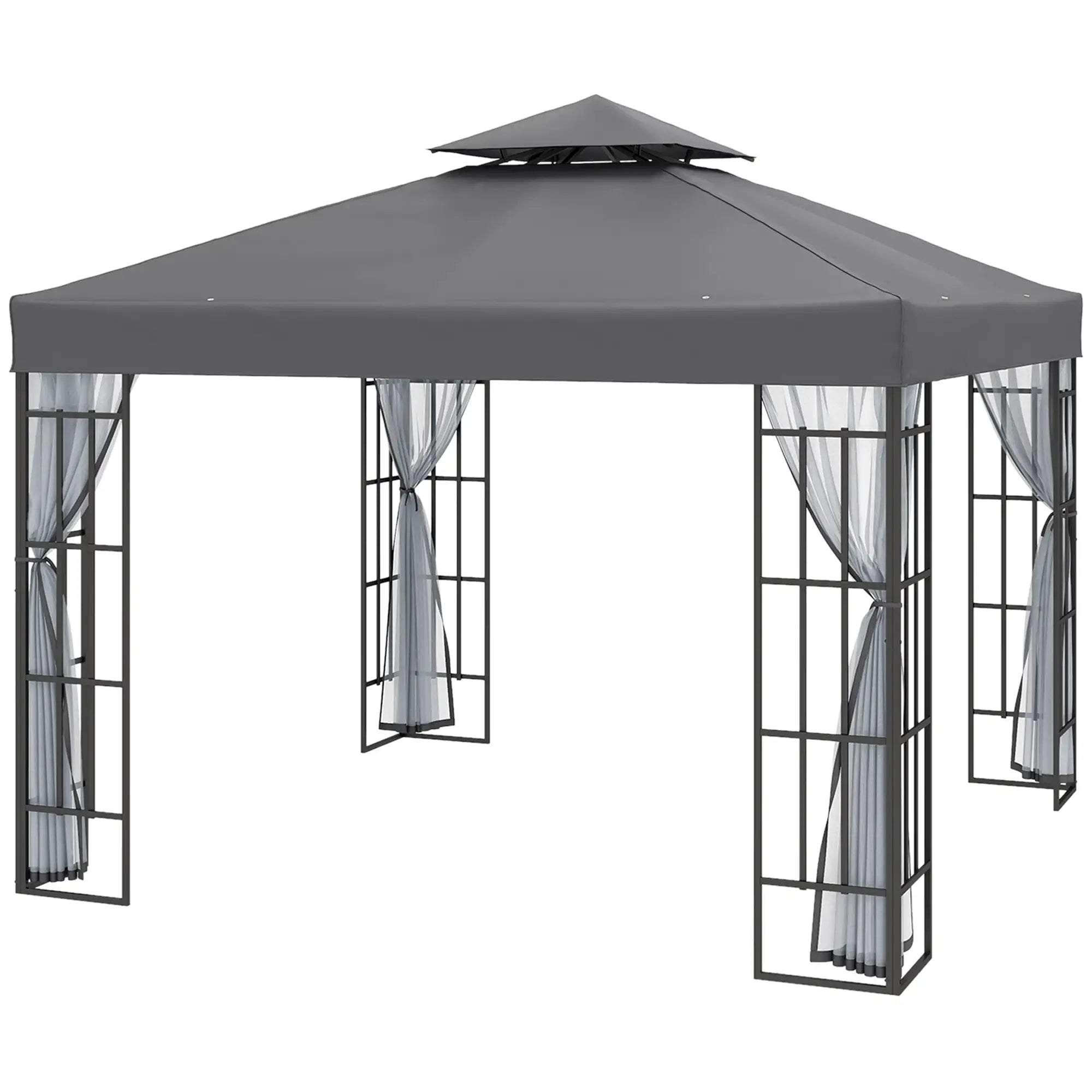 10'x10' Garden Gazebo, Portable Canopy, Mosquito Netting, Grey Gazebos Black, Grey at Gallery Canada
