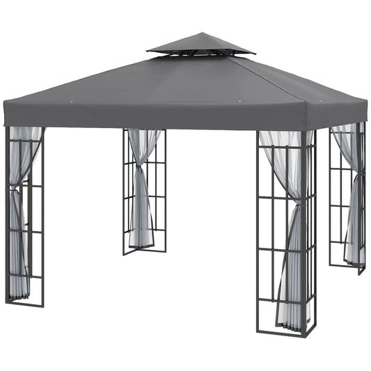 10'x10' Garden Gazebo, Portable Canopy, Mosquito Netting, Grey Gazebos Black, Grey at Gallery Canada