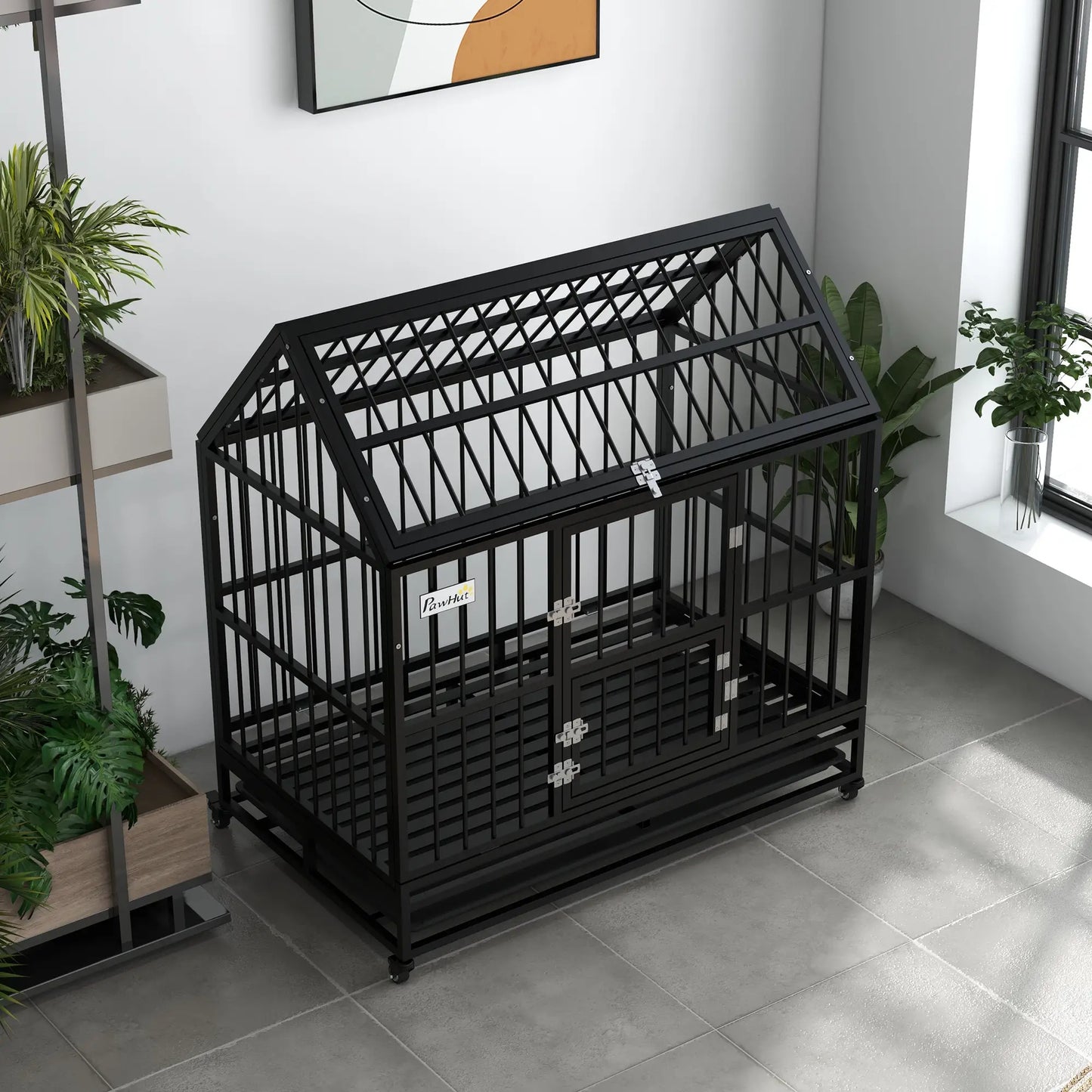 49" Heavy Duty Dog Crate, Removable Tray, Openable Roof, Black Houses, Kennels & Pens at Gallery Canada