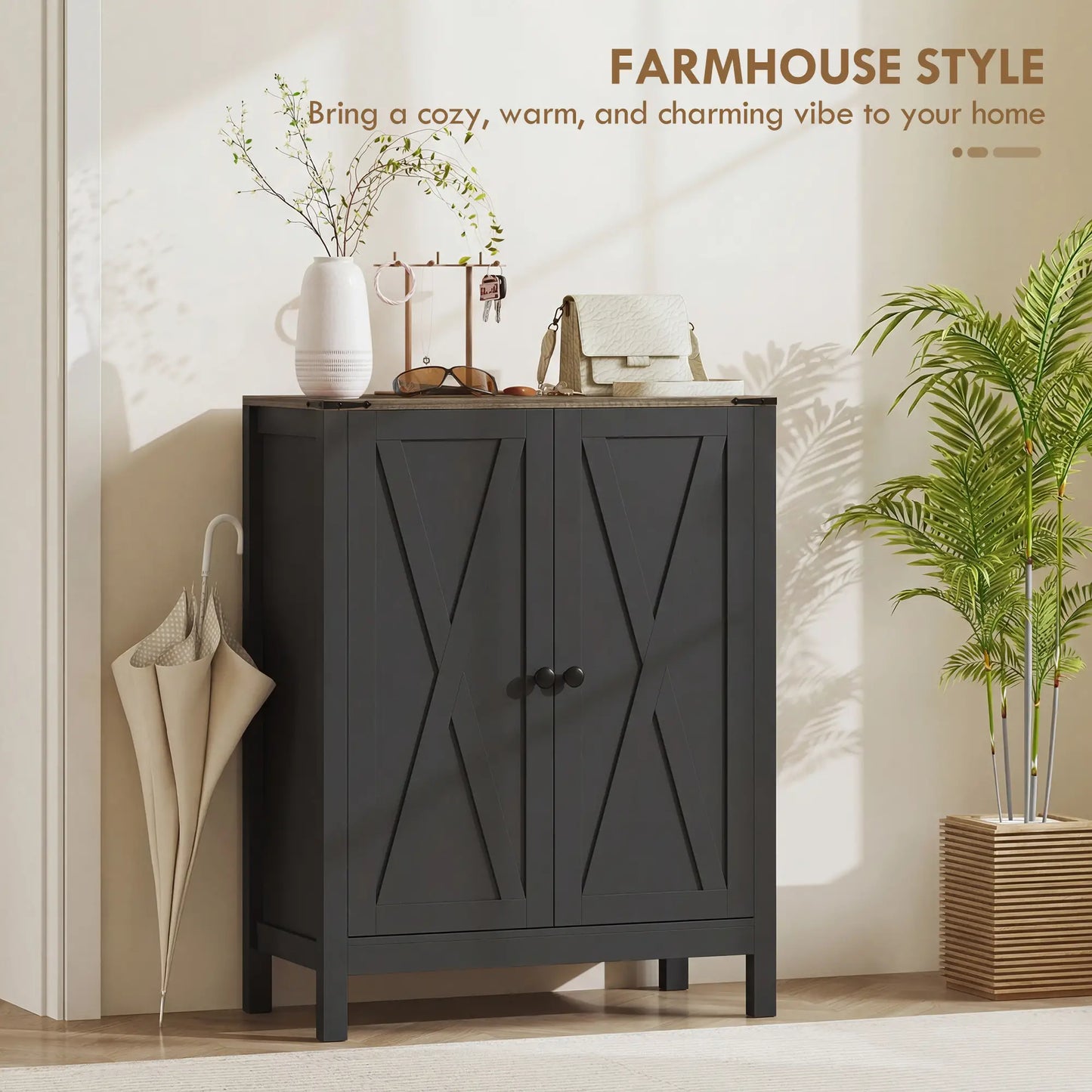Shoe Cabinet With Barn Doors, Adjustable Shelves, 15 Pairs, Black Shoe Storage Cabinets & Racks at Gallery Canada