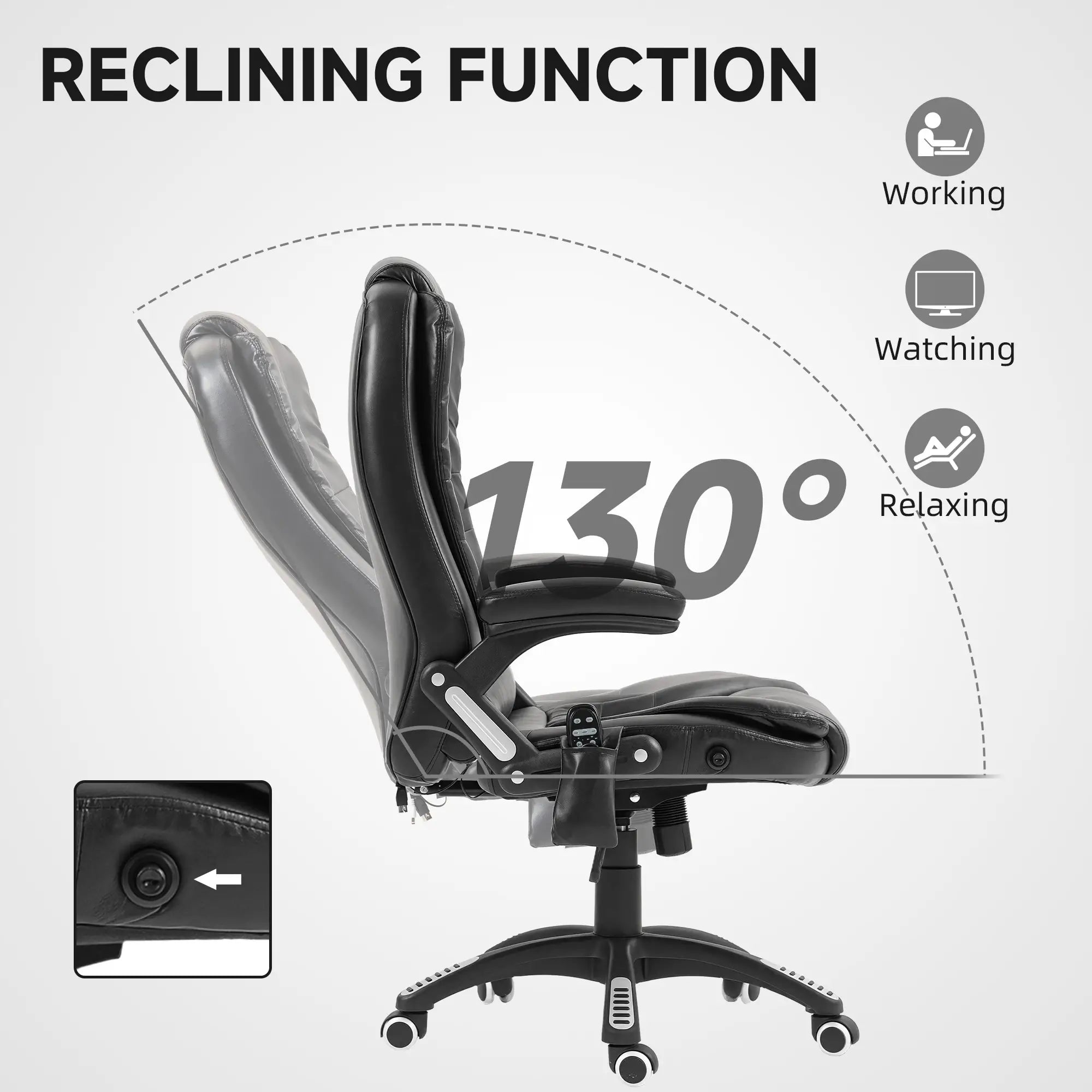 Reclining Massage Office Chair, High Back, Swivel Wheels, Black Office Chairs at Gallery Canada