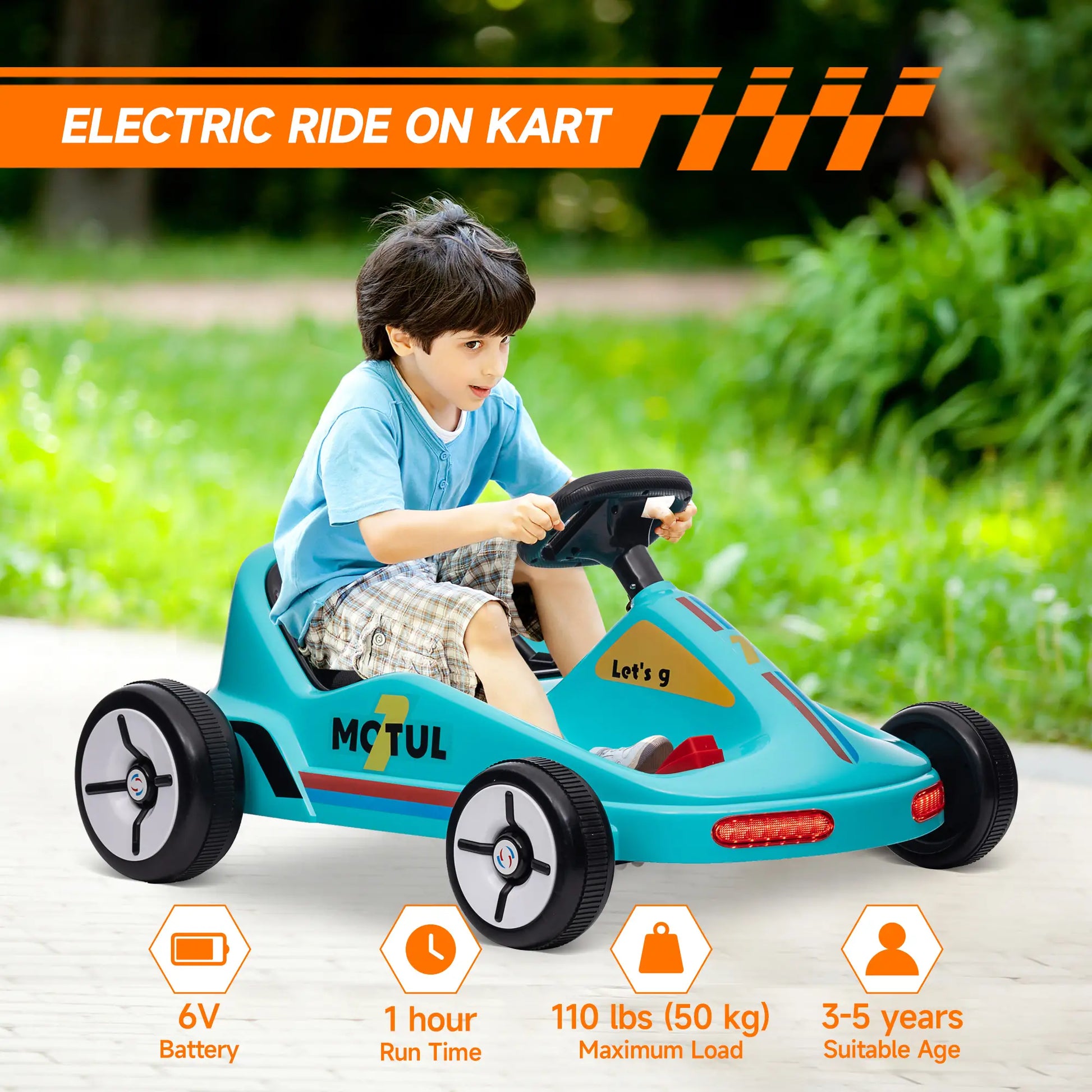 6V Electric Go Kart for Kids 3-5, Music, Light, Horn, Blue Pedal Go Karts for Kids at Gallery Canada