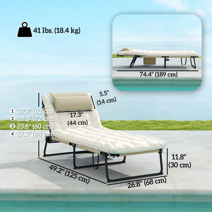 2-Piece Folding Lounge Chairs, Adjustable Backrest, Cushion, Side Pocket, Headrest, Beige Lounger Chairs at Gallery Canada