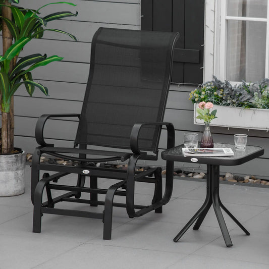 Patio Glider with Breathable Mesh, Outdoor Rocking Chair, Black Outdoor Gliders Black Frame, Black Texteline at Gallery Canada
