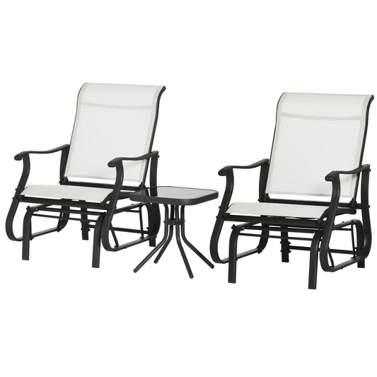 3PCs Gliding Rocking Chair, Bistro Tea Table Set, White Cream Outdoor Gliders Brown, Cream White, Black at Gallery Canada