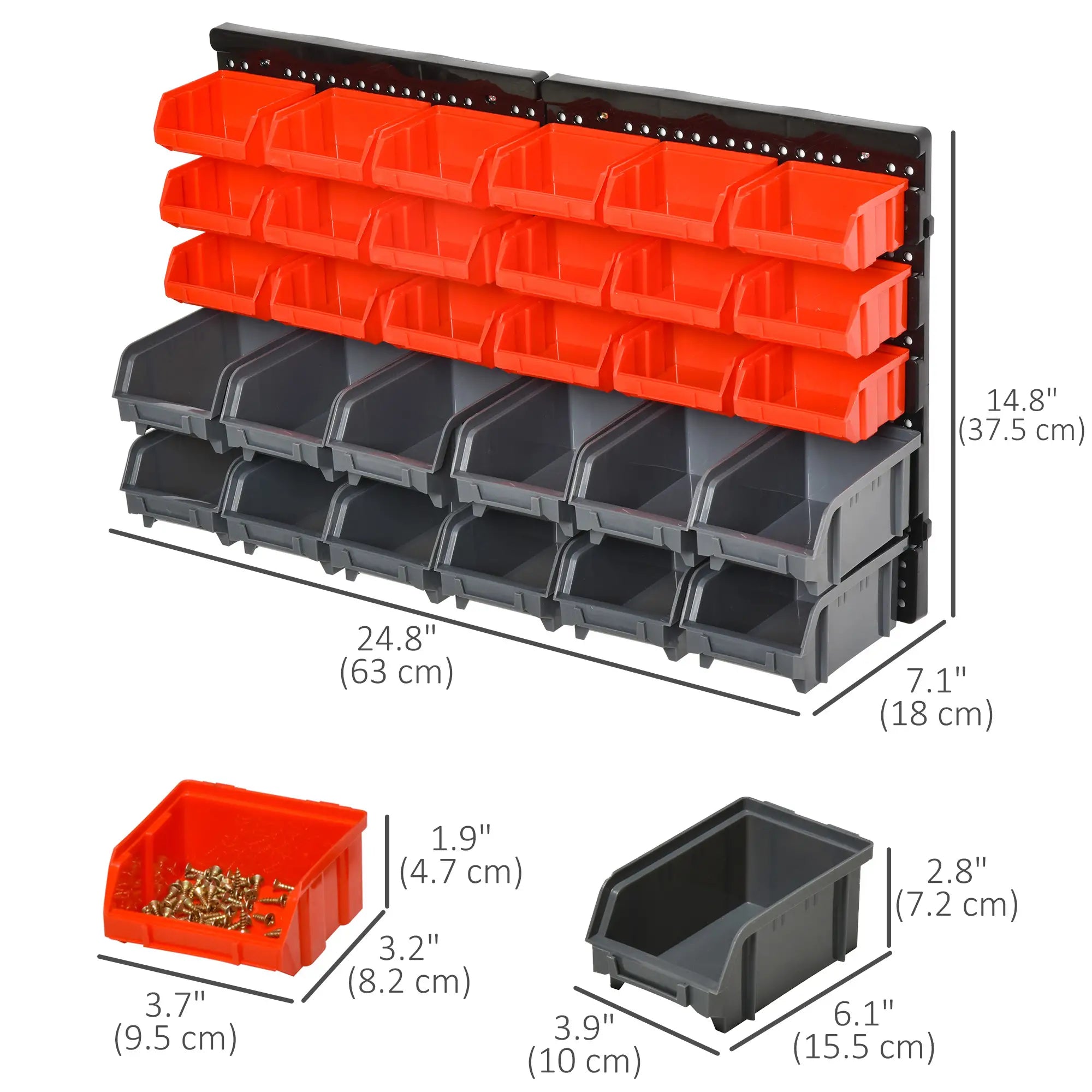 Wall Mounted Storage Bin Rack, 30 Bins, Pegboard, Garage Workshop, Red Tool Organizers at Gallery Canada