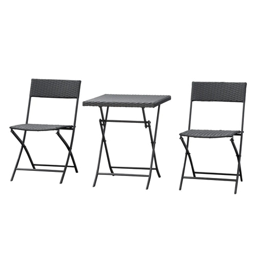 3-Piece Outdoor Folding Rattan Bistro Set, Mixed Brown, Brown