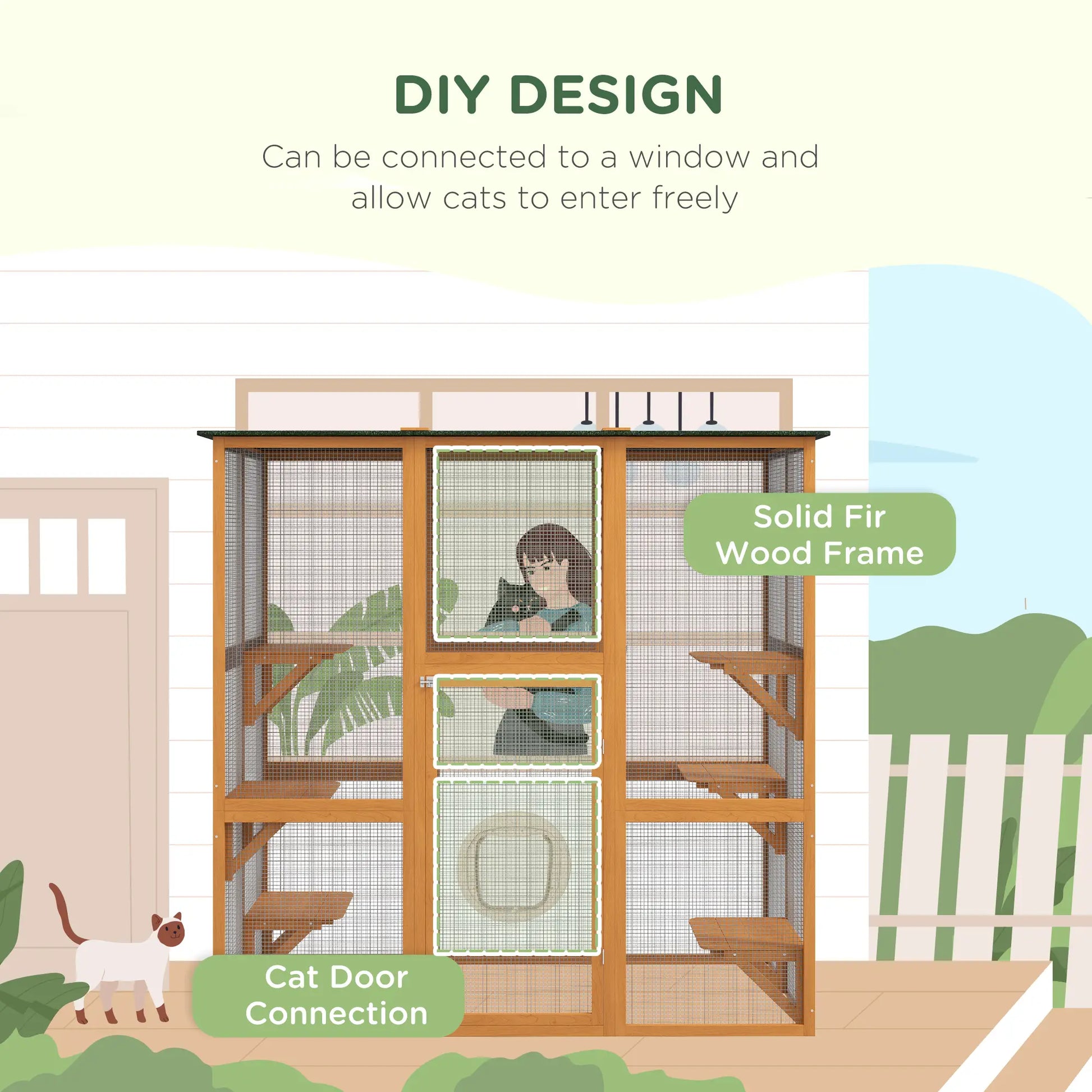 71" x 39" x 71" Cat Cage, Large Outdoor Wooden Cat Patio, Orange Outdoor Cat Enclosures at Gallery Canada