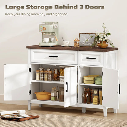 44" Farmhouse Sideboard Buffet Cabinet, 3 Chevron Doors, 2 Drawers, White Storage Cabinets at Gallery Canada