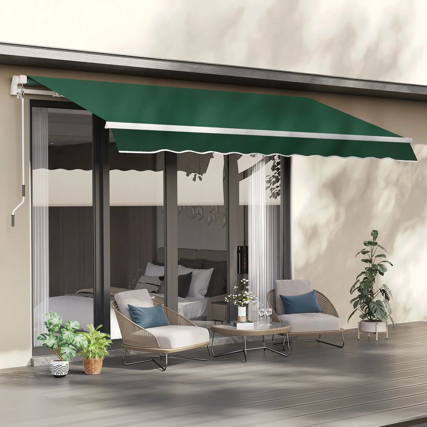12' x 8' Retractable Awning, UV Water-Resistant Fabric, Aluminum Frame, Green Deck Awnings at Gallery Canada