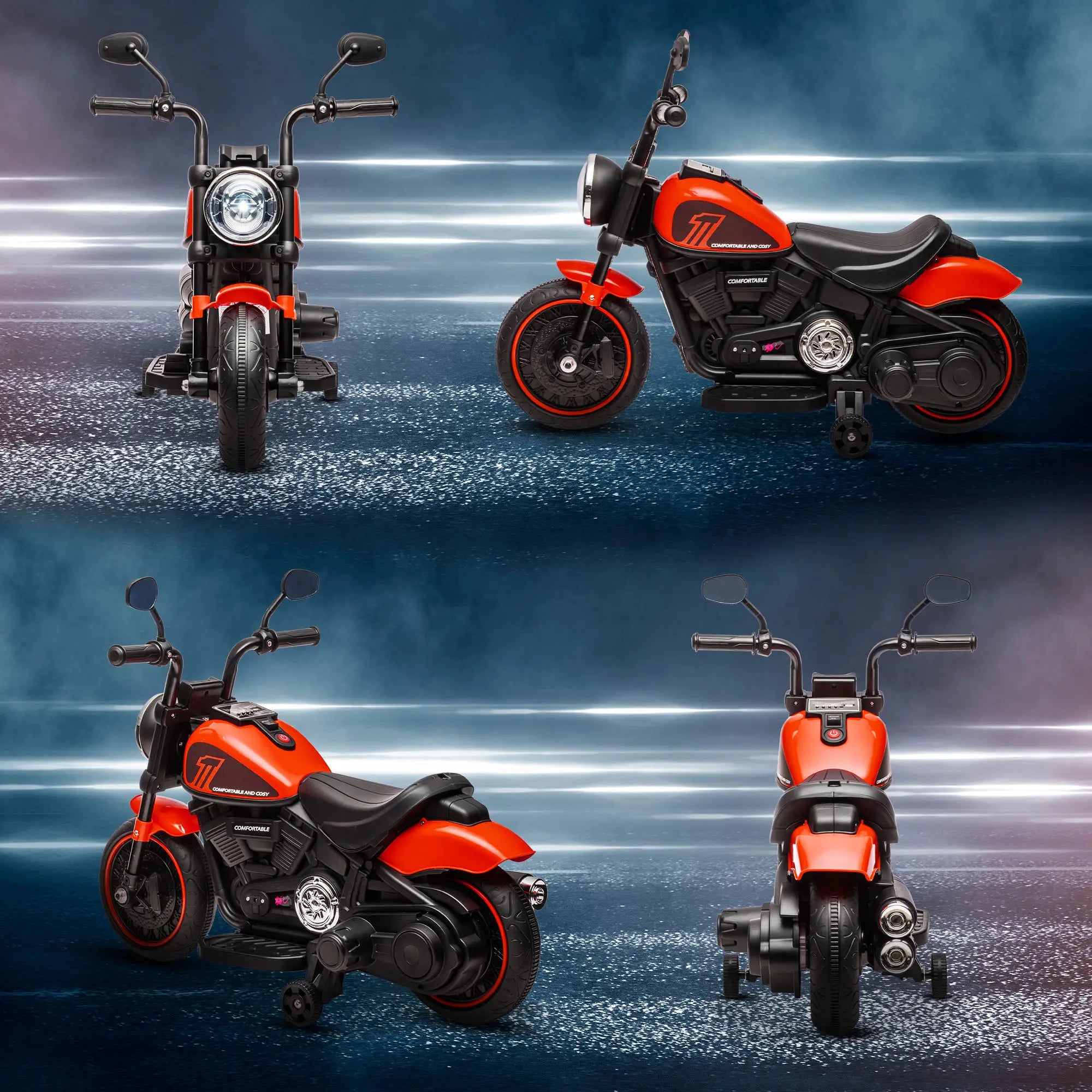 6V Kids Motorcycle with Training Wheels, Foot Pedal, Headlight, Music, Red Electric Motorcycles at Gallery Canada