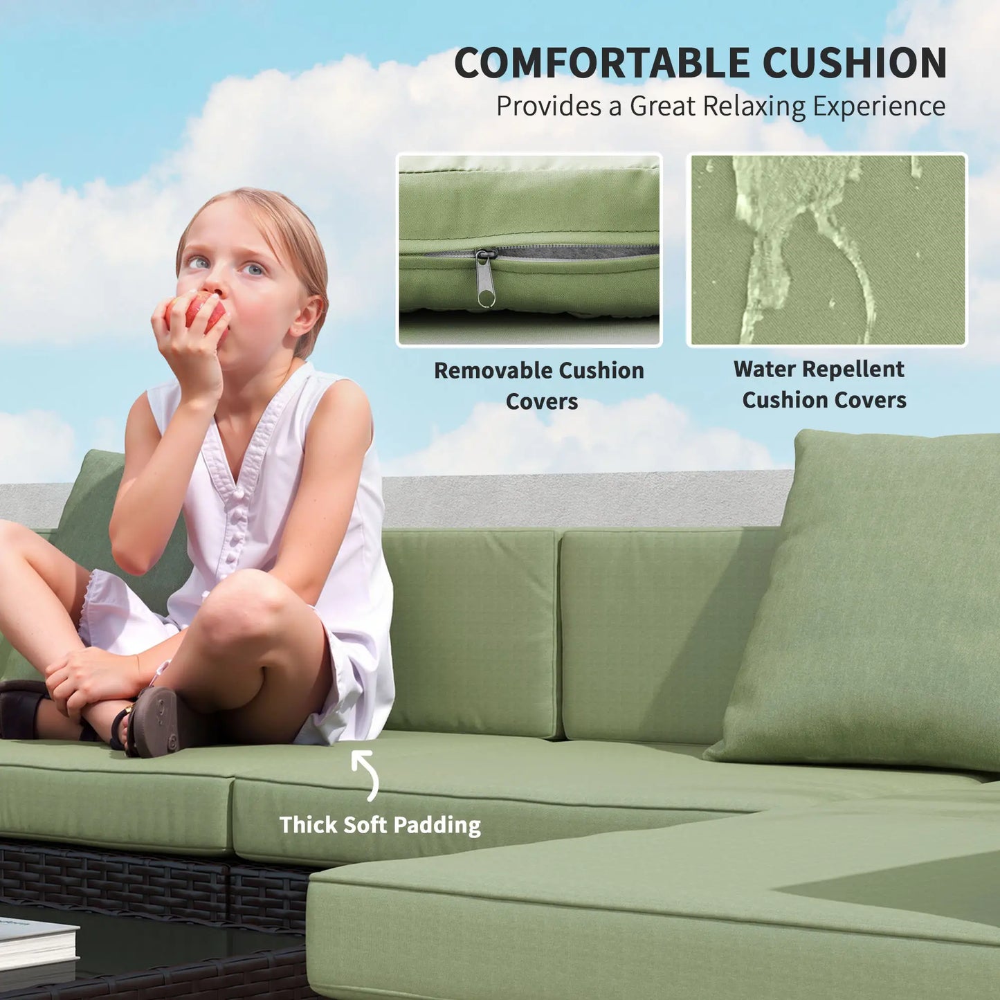 7-Piece Outdoor Rattan Furniture Set, Patio Wicker Sectional Sofa, Light Green Patio Furniture Sets at Gallery Canada