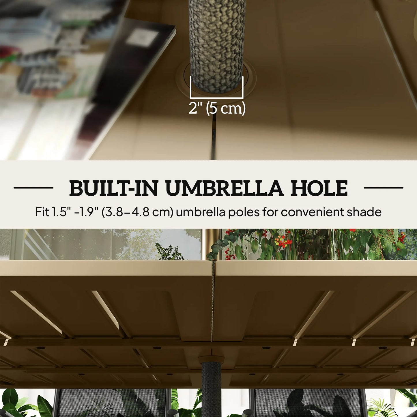 59" Outdoor Patio Table with Umbrella Hole, Slatted Tabletop, Brown Patio Dinning Tables at Gallery Canada