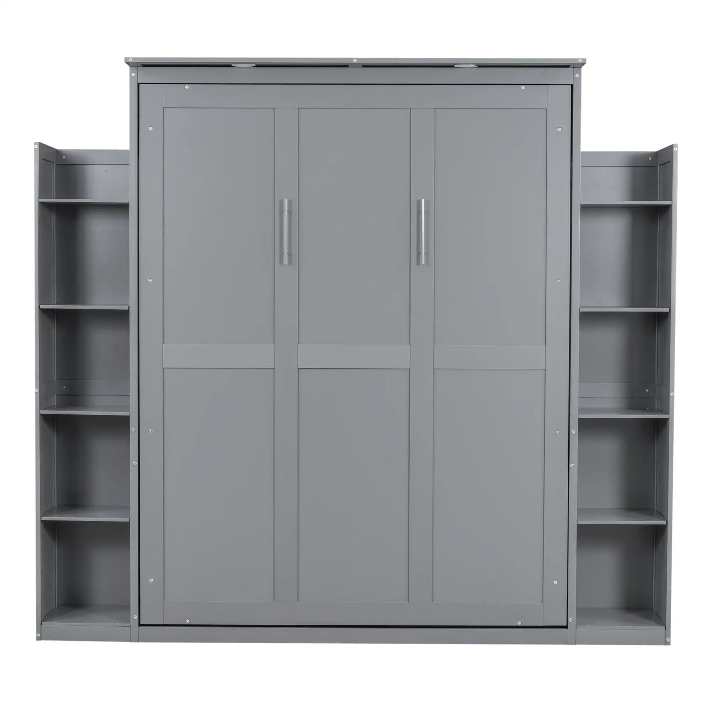 Murphy Bed with Shelves, LED Lights, 97.5" L x 84.5" W x 88.5" H, Grey Bed Frames at Gallery Canada