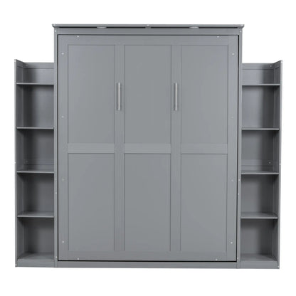 Murphy Bed with Shelves, LED Lights, 97.5" L x 84.5" W x 88.5" H, Grey Bed Frames at Gallery Canada
